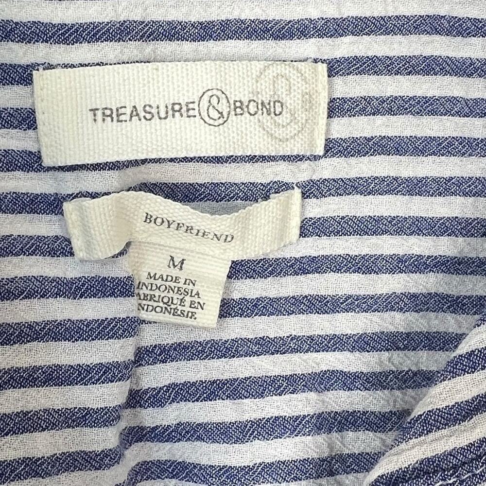 Treasure and Bond Boyfriend Blue White Button Down Women’s Top Size Medium - Picture 4 of 6